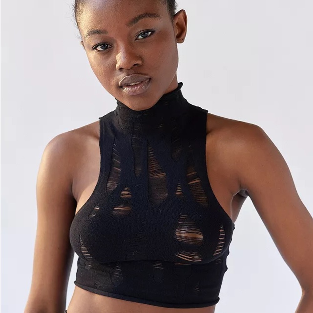 Black distressed sweater crop tank top